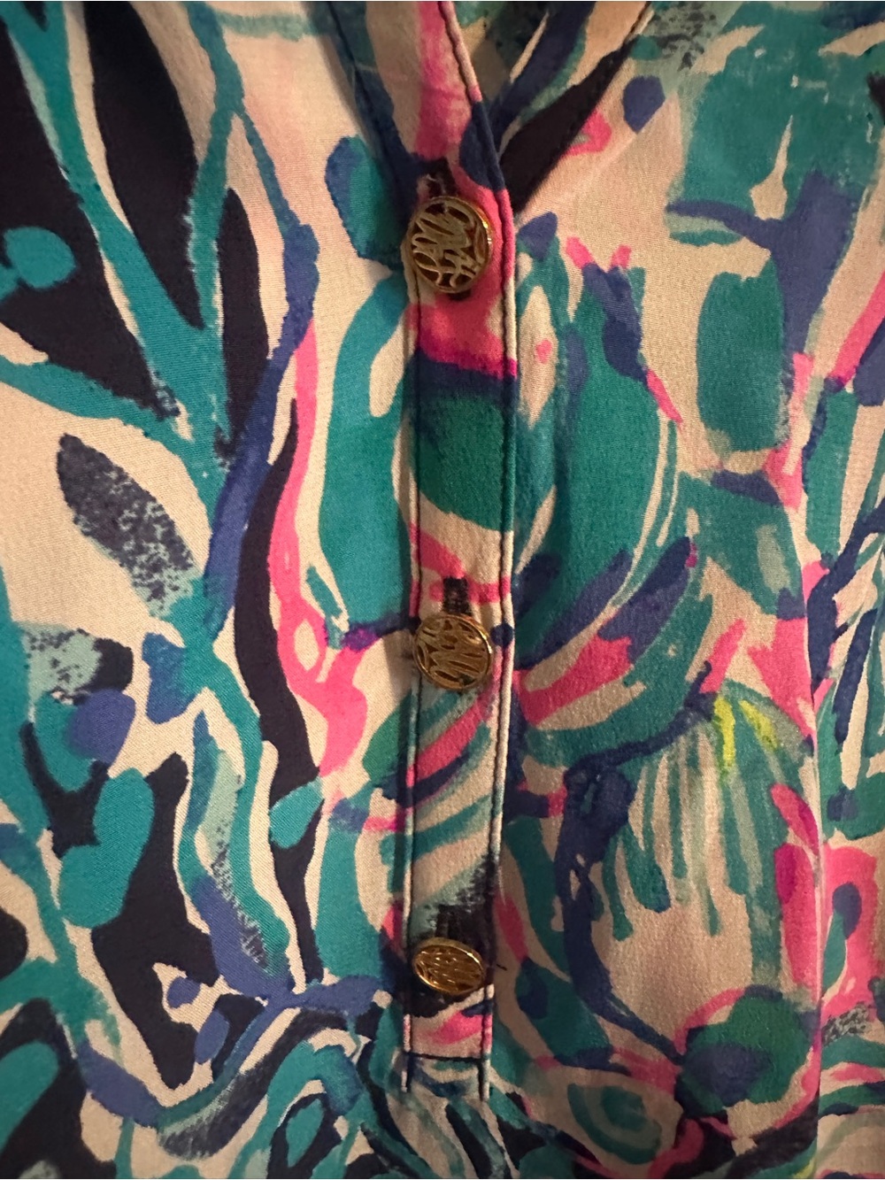 Lilly Pulitzer 100% Silk Elsa, Navy Caught Up Print, Size XL - Picture 4 of 6